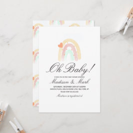 Vattenfärg Hjärtregnbåge Stroke Baby Shower Inbjudningar