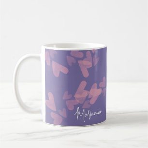 Vattenfärg Hjärtstämplar Rosa Skript Namn Lila Kaffemugg