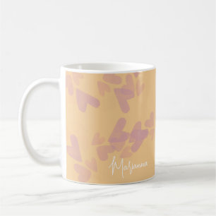 Vattenfärg Hjärtstämplar Rosa Skript Namn Orange Kaffemugg