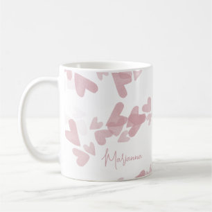 Vattenfärg Hjärtstämplar Rosa Skriptnamn Kaffemugg