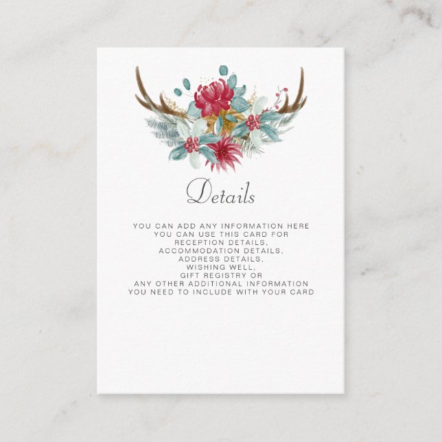 Vattenfärg Hjort Blommig Horn Tall Vinter Bröllop Tilläggskort (Framsida)