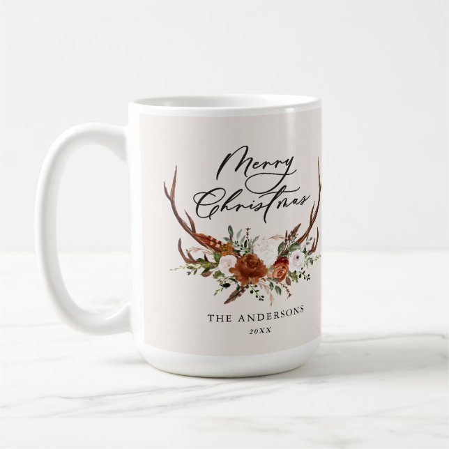 vattenfärg hjort blomster glädjande jul kaffemugg (Vänster)