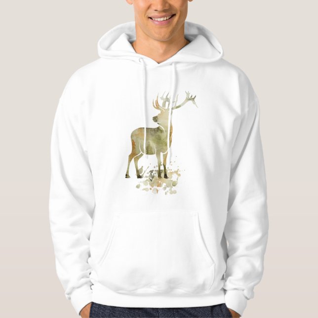 Vattenfärg, Hjort, Buck Art-Personlig Hoodie (Framsida)