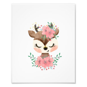 Vattenfärg hjort med blommotiv Foto tryck