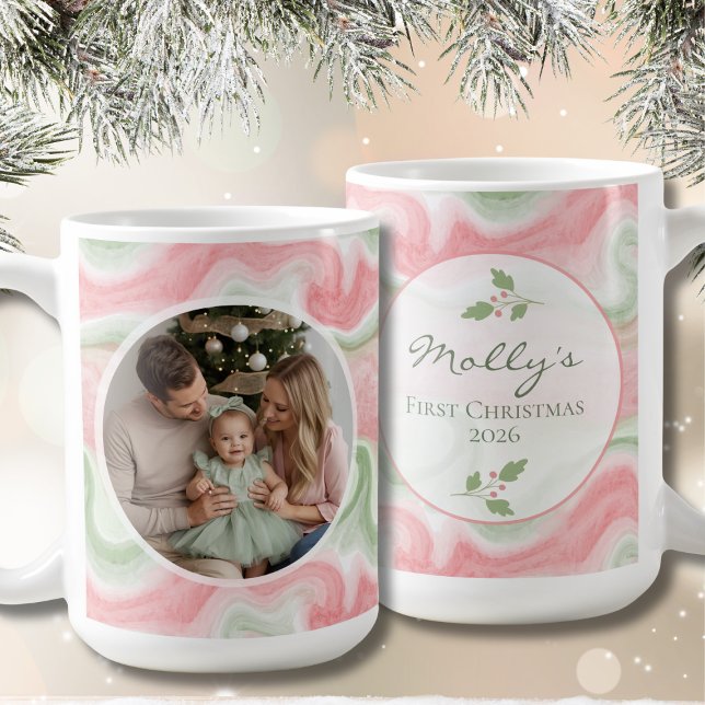Vattenfärg Holiday Foto Kaffe Mugg (Watercolor Personalized Photo Coffee Mug to Celebrate Special Moments)