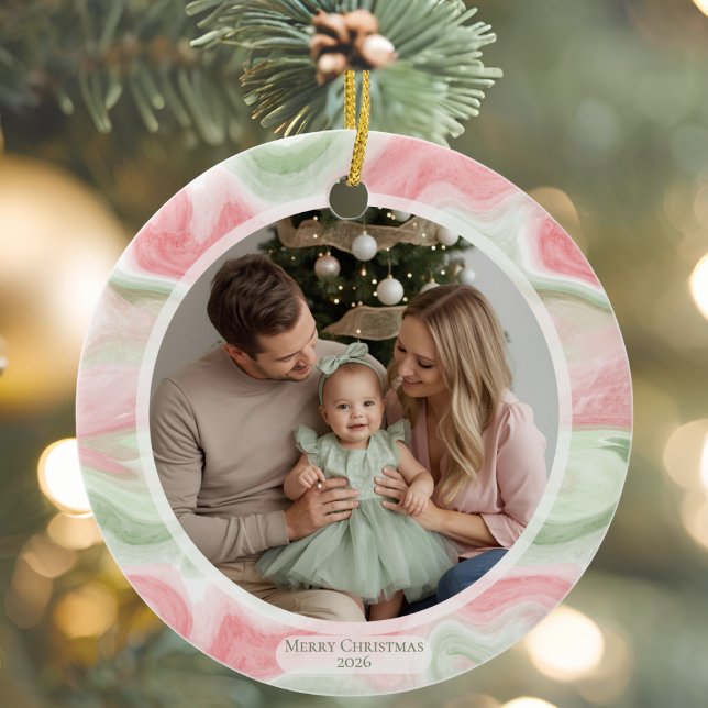 Vattenfärg Holiday Foto Keramisk Ornament (Holiday Watercolor Photo Ornament Keepsake)