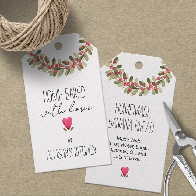 Vattenfärg Holiday Greenery  💖🎄 Bakat Med Kärlek Presentetikett (Watercolor Holiday Greenery 💖🎄 Baked With Love Gift Tags
)