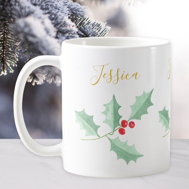Vattenfärg Holly Anpassad Kaffemugg (Skapare uppladdad)
