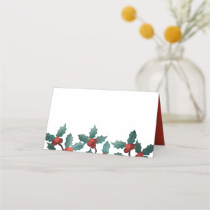 Vattenfärg Holly Berry Foliage  Helgdag Placeringskort