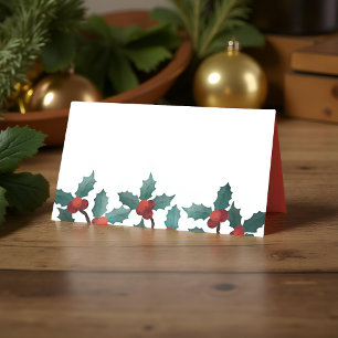 Vattenfärg Holly Berry Foliage  Helgdag Placeringskort