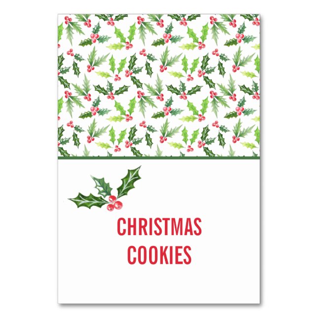 Vattenfärg Holly-julbufféet Livsmedelsetiketter Bordsnummer (Framsidan)