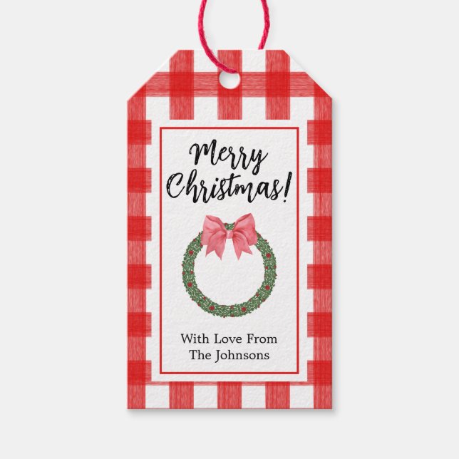 Vattenfärg Holly-julfransens krans Presentetikett (Framsidan)