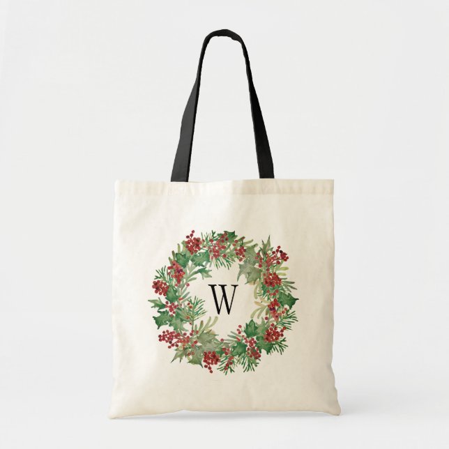 Vattenfärg Holly Wandean Monogram Initial Helgdag Tygkasse (Framsidan)