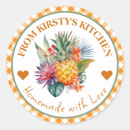 Vattenfärg Homemade Gingham Pineapple juice Etiket Runt Klistermärke