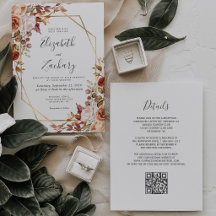 Vattenfärg Höst Blommig Guld QR-kod Bröllop