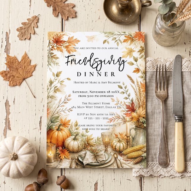 Vattenfärg Höst Friendsgiving Potluck Middag Inbjudningar (Skapare uppladdad)