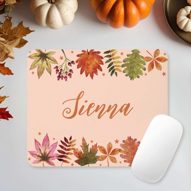 Vattenfärg Höst Höst löv Namn Musmatta (Watercolor Autumn Fall Leaves Name Mouse Pad)