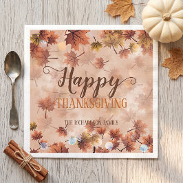 Vattenfärg Höst Lönnlöv Familj Thanksgiving Pappersservett