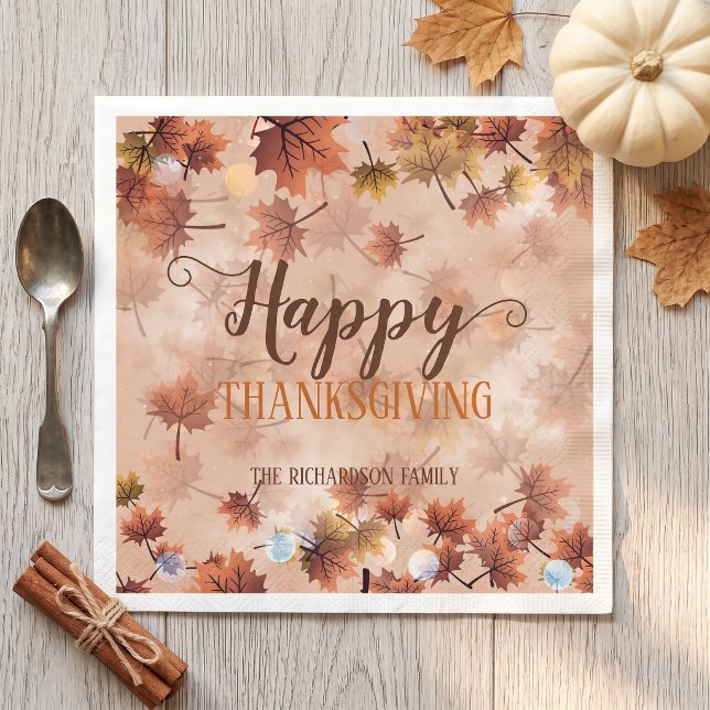 Vattenfärg Höst Lönnlöv Familj Thanksgiving Pappersservett (Skapare uppladdad)