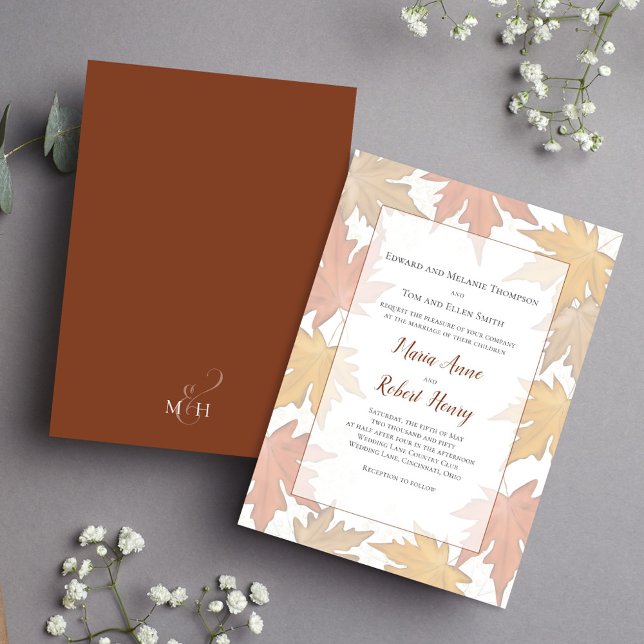 Vattenfärg Höst löv Elegant bröllop Inbjudningar (Elegant watercolor fall leaves custom wedding invitations.)