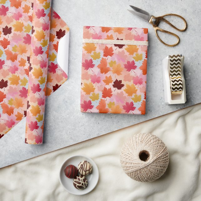 Vattenfärg Höst löv i rött,Orange,Gult,Rosa Presentpapper (Hantverk)