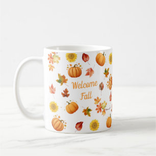 Vattenfärg Höst löv och pumpor Kaffemugg