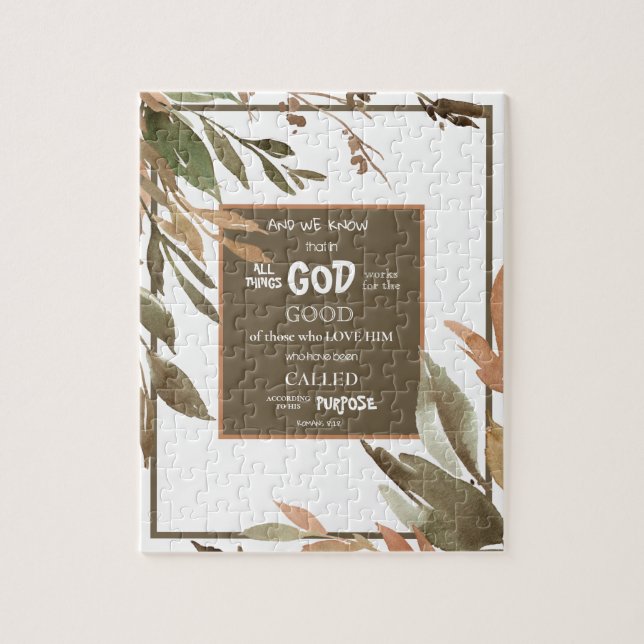 Vattenfärg Höst löv romer 8:28 Bibelverse Pussel (Vertikal)