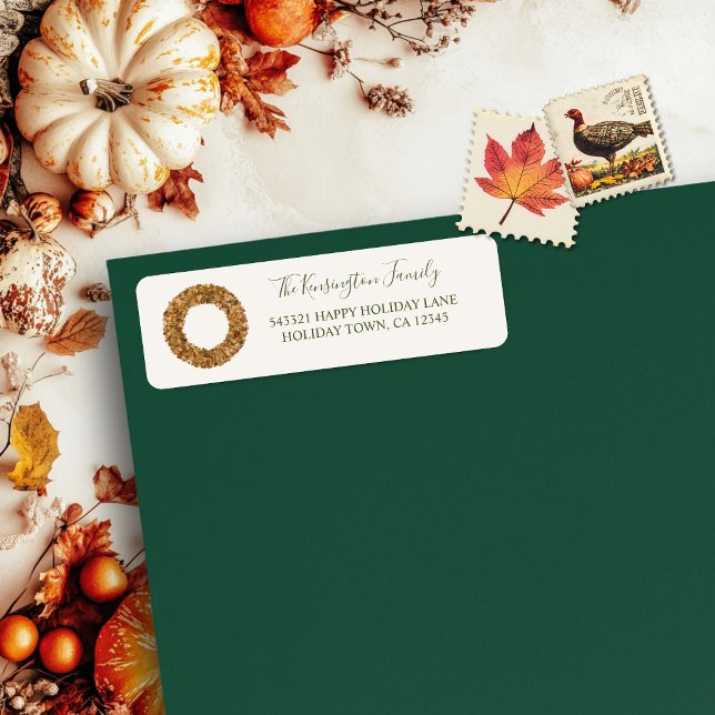 Vattenfärg Höst löv Thanksgiving Utandning Returadress Etikett (Watercolor Autumn Leaves Thanksgiving Wreath Return Address labels)