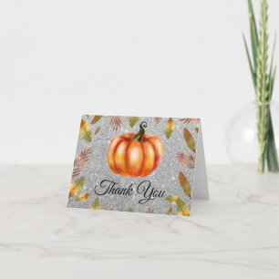 Vattenfärg Höst Pumpa Silver Glitter Orange Tack Kort