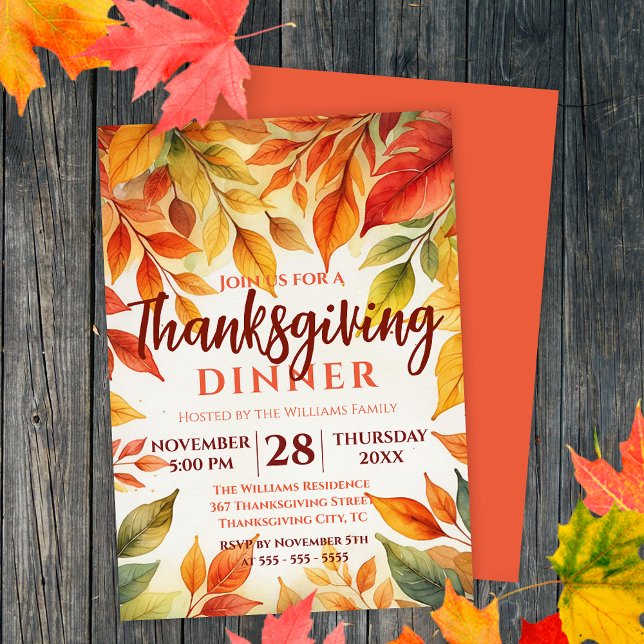 Vattenfärg Höstblad Thanksgiving Middag Inbjudningar (Skapare uppladdad)