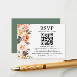 Vattenfärg Höstblommig QR RSVP Sälggrön Tilläggskort