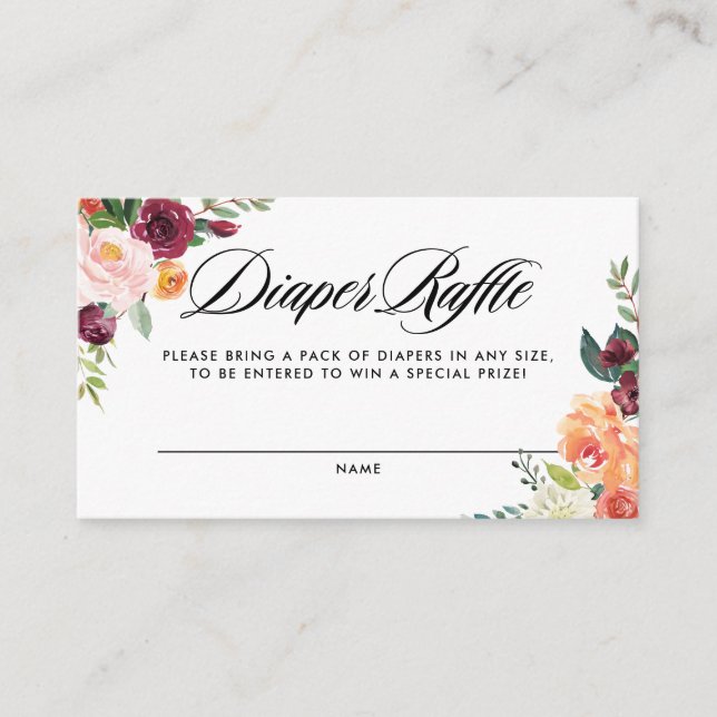 Vattenfärg Höstblommor Babykläder Förkläde Raffle Tilläggskort (Framsida)