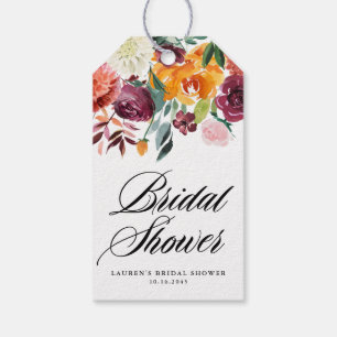 Vattenfärg Höstblommor Bröllopsdusch Presentetikett