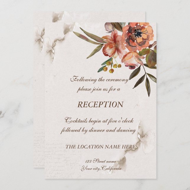 Vattenfärg Höstblommor Mottagning Inbjudningar (Fram/baksida)