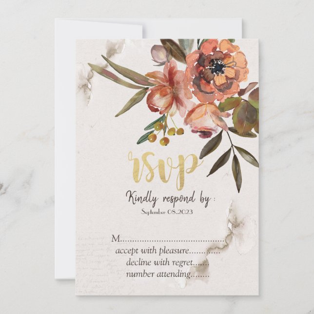 Vattenfärg Höstblommor RSVP Inbjudan (Framsida)