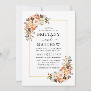 Vattenfärg Hösten Blommigt Guld Ram Bröllop Inbjudningar