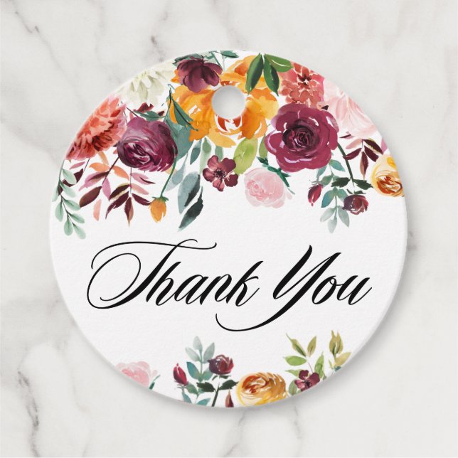 Vattenfärg Höstens Blomstrande Bröllop Tack Gåvor Etiketter (Framsida)