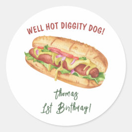 Vattenfärg Hot Dog Barnkalas Runt Klistermärke