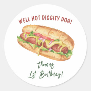 Vattenfärg Hot Dog Barnkalas Runt Klistermärke