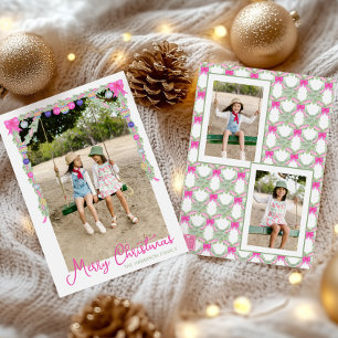 Vattenfärg Hot Pink Bågar Girlang Jul Foto Julkort