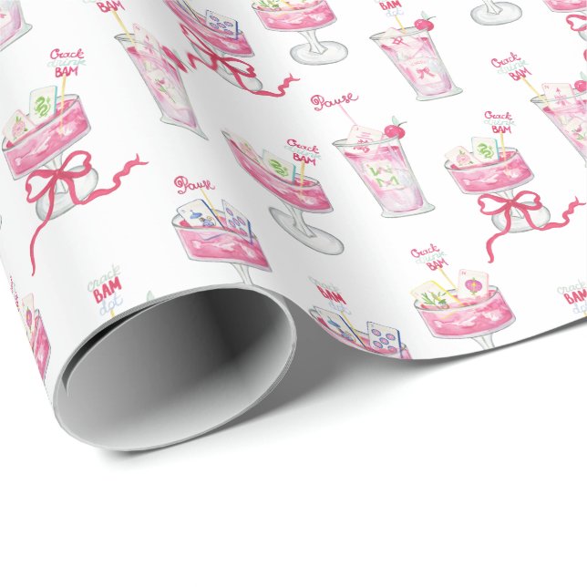 Vattenfärg Hot Pink Mahjong Drinkar Presentpapper (Rullad Hörn)
