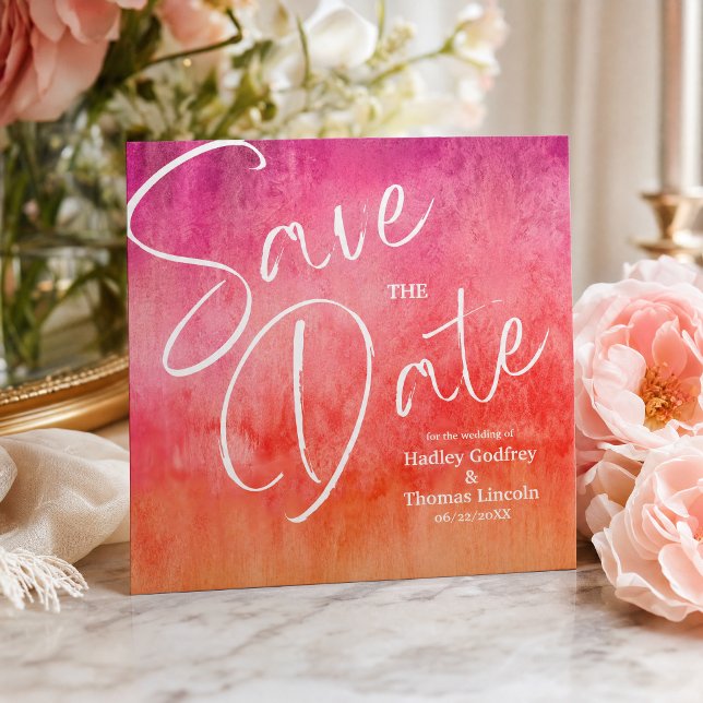 Vattenfärg Hot Pink och Orange Bröllop  Inbjudningar (Announce your special day in style with this elegant watercolor hot pink and orange save-the-date )