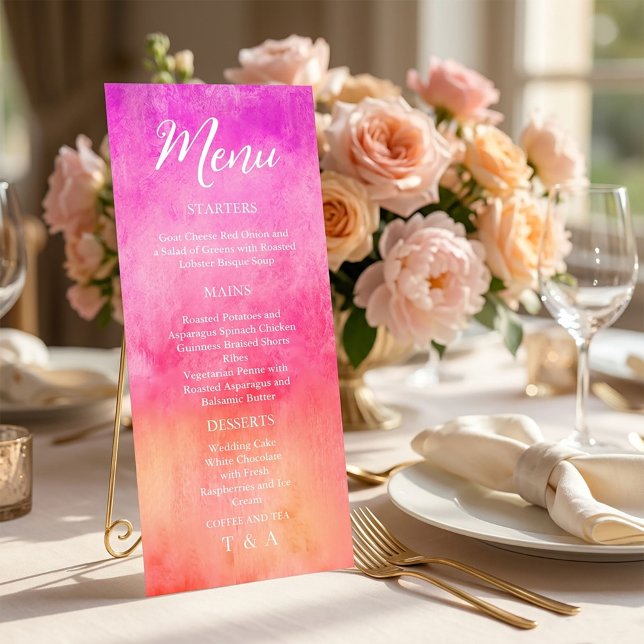 Vattenfärg Hot Pink och Orange Bröllopsmeny Meny (#weddingmenu #weddingmenucard #weddingstationery #luxurywedding #romanticwedding #fineartwedding )