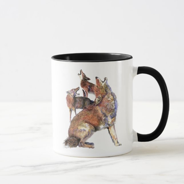 Vattenfärg Howling Coyotes Animal Nature Art Mugg (Höger)