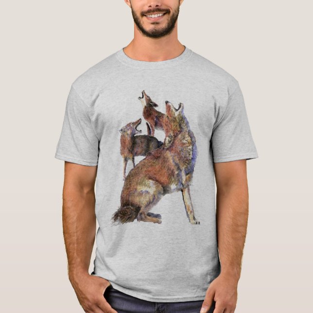 Vattenfärg Howling Coyotes Animal Nature Art T Shirt (Framsida)