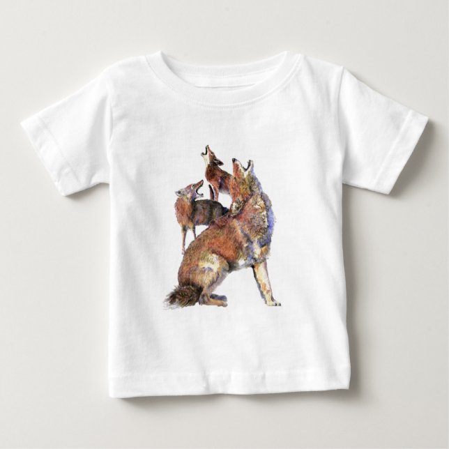 Vattenfärg Howling Coyotes Animal Nature Art Tee (Framsida)