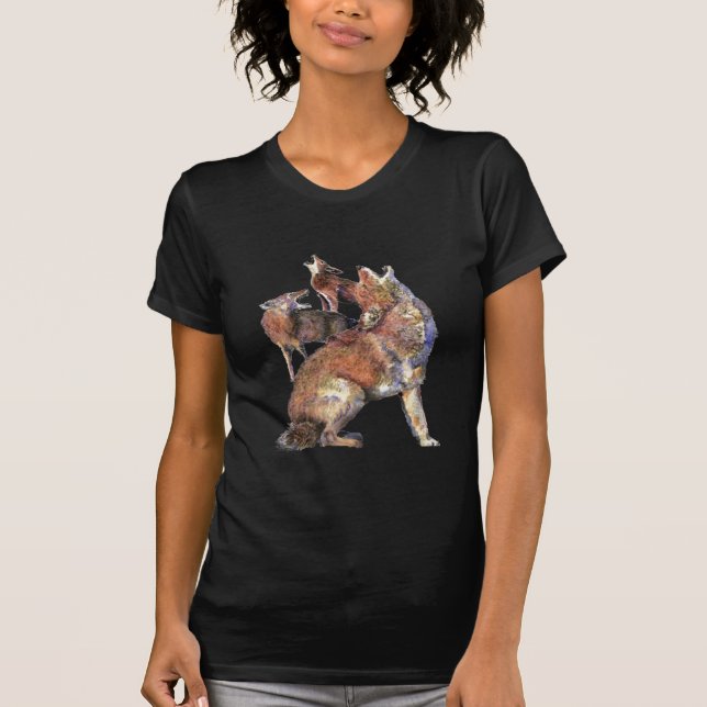 Vattenfärg Howling Coyotes Animal Nature Art Tee Shirt (Framsida)