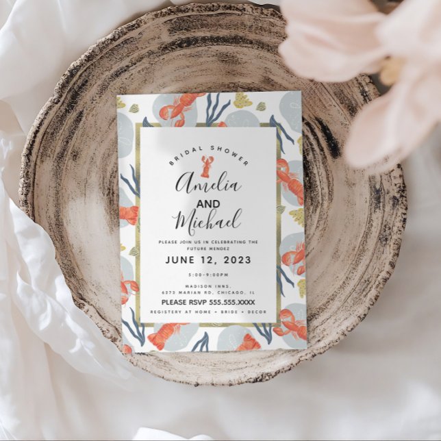 Vattenfärg Hummarkräfta Bröllosdopp  Vykort (Skapare uppladdad)