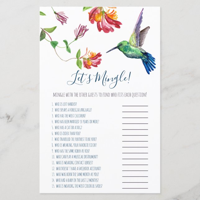Vattenfärg Humminbird Låt oss Mingle! Spel (Framsida)