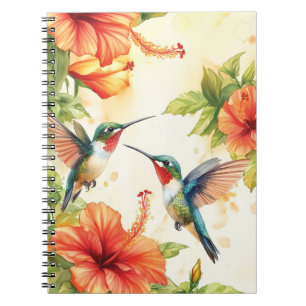 Vattenfärg Hummingbird and Flowers Design Anteckningsbok